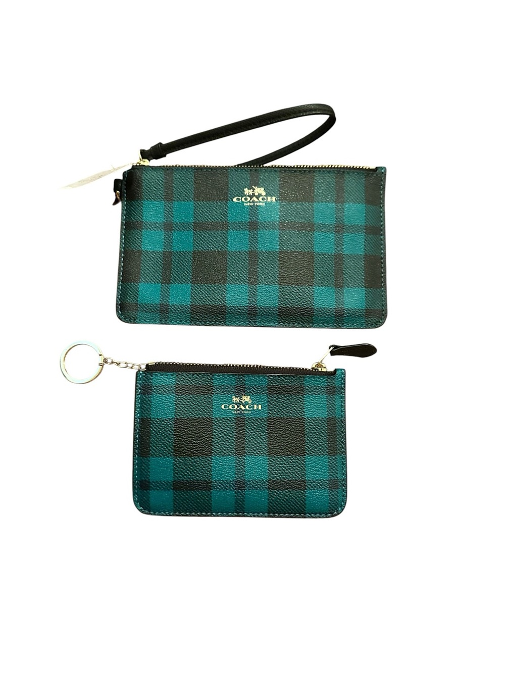 Coach Atlantic Plaid Wristlet and Key Pouch Set NWT